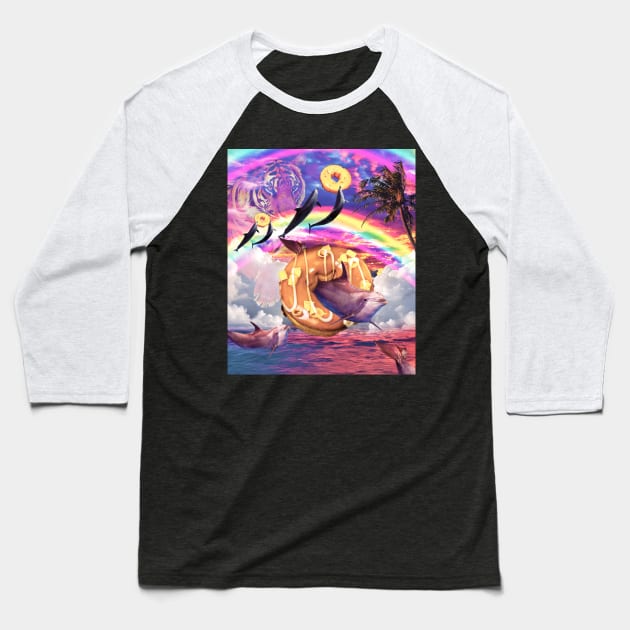 Rainbow Dolphin - Donut With Spirit Tiger Baseball T-Shirt by Random Galaxy